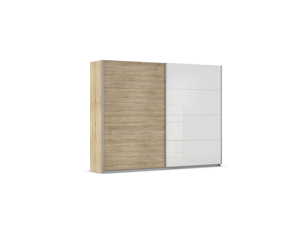 RAUCH Quadra Schwebetürenschrank mit Glaselementen in Eiche und Weiß, B/H: 271 x 210 cm - Bild 3