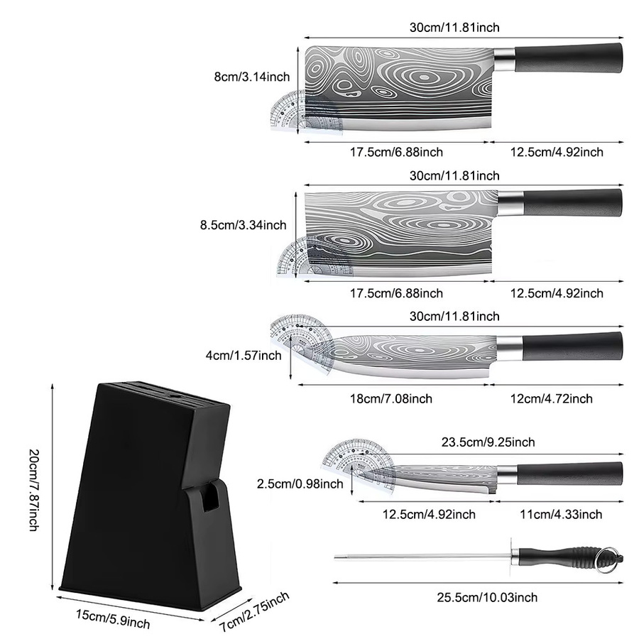 MDHAND Küchenmesser-Set aus Damaskus-Edelstahl mit Lasermuster in Schwarz, bestehend aus Kochmesser und Fleischbeil - Bild 4