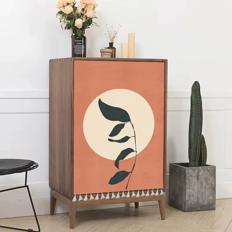 VIKAMA Sonnenblumen Schrankvorhang in Orange im nordischen Stil als staubdichter Halbvorhang für Küche und Wohnzimmer - Bild 1