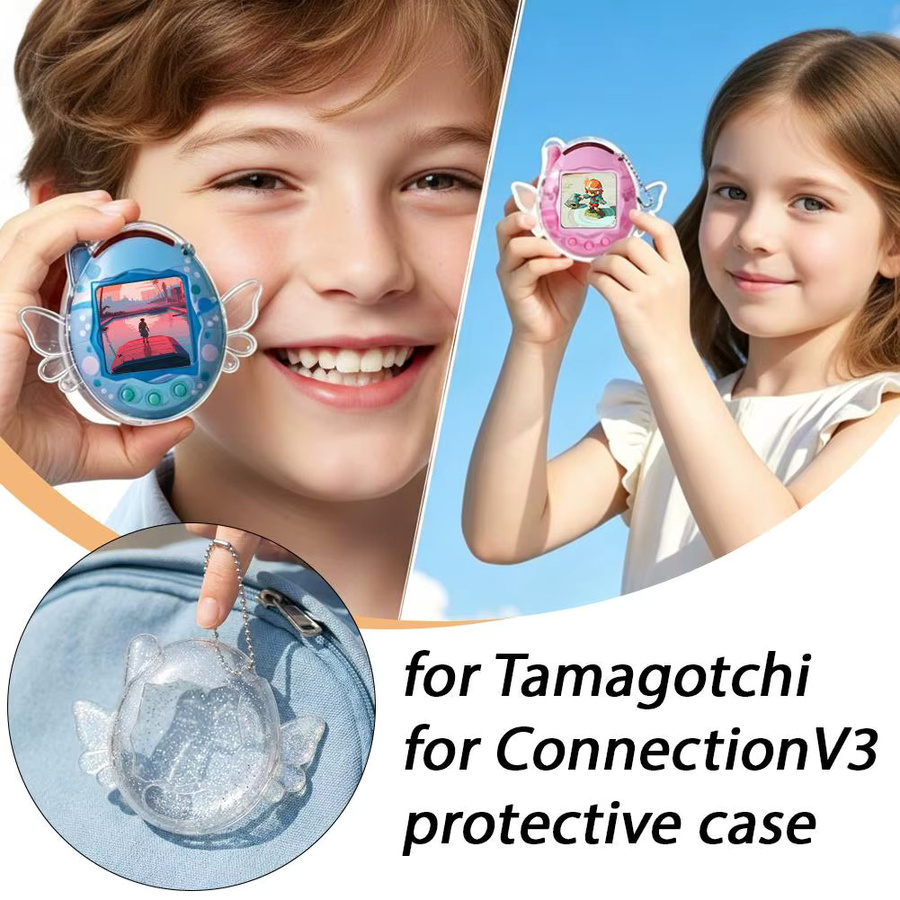 Transparente Schutzhülle mit Glitzer-Effekt und Flügeln für Tamagotchi Connection V3, stoßfeste harte Abdeckung - Bild 2
