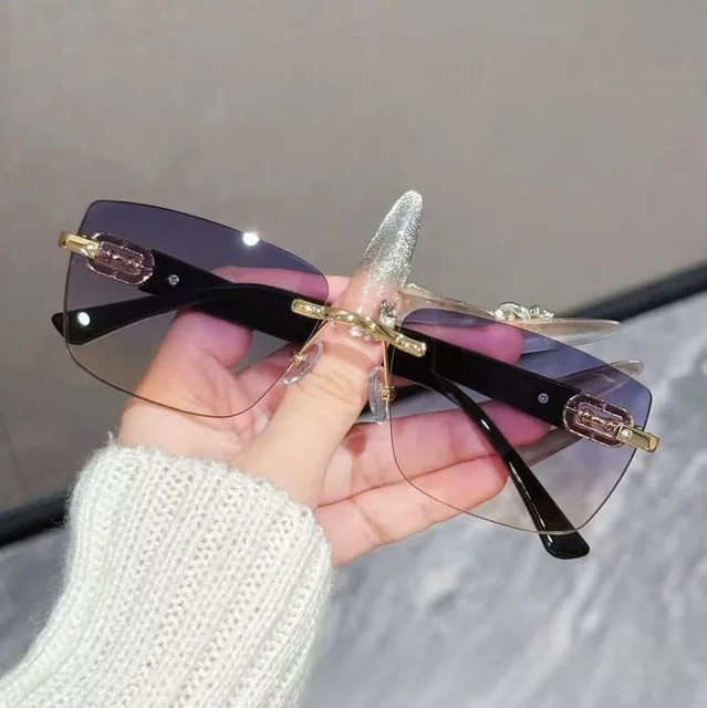 DIXSG Sonnenbrille, quadratisch, rahmenlos, Metall, schwarz - Bild 1