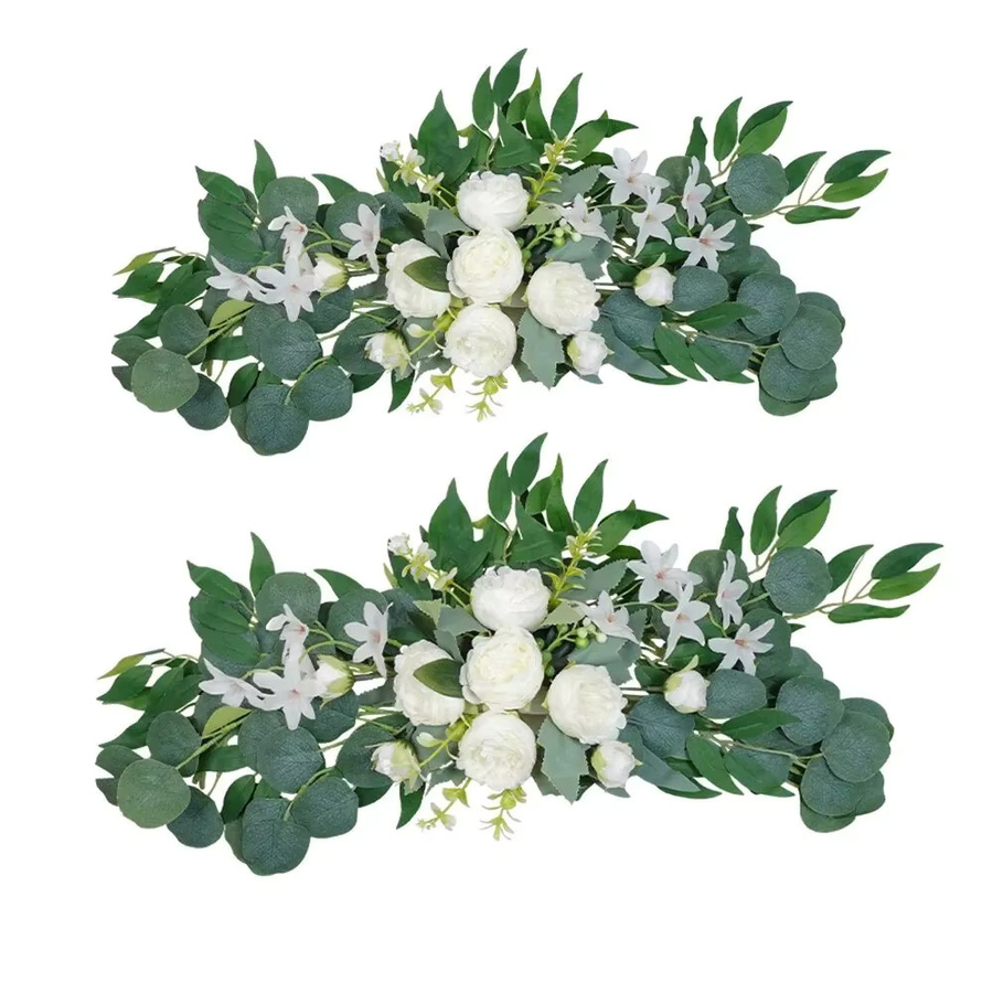 Künstliche Hochzeitsbogen-Blumen im Boho-Stil mit roten Rosen und Eukalyptus-Girlande zur Dekoration von Hochzeiten und Heimdekorationen - Bild 2
