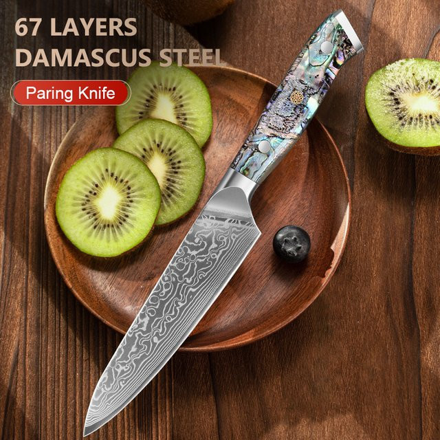 Baovim Damaszener Universalmesser mit Abalone-Muschelgriff, 5 Zoll Küchenmesser und Obstmesser - Bild 1
