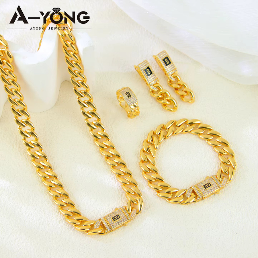 A-YONG AYONG JEWELRY Schmuckset, Halskette, Armband, Gold, Zirkonia, Unisex - Bild 2