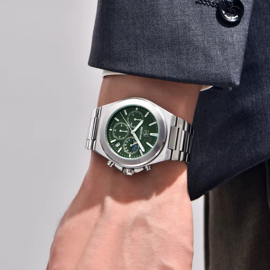 BENYAR Chronograph, Quarz, Edelstahl, Schwarz, Herren - Bild 2