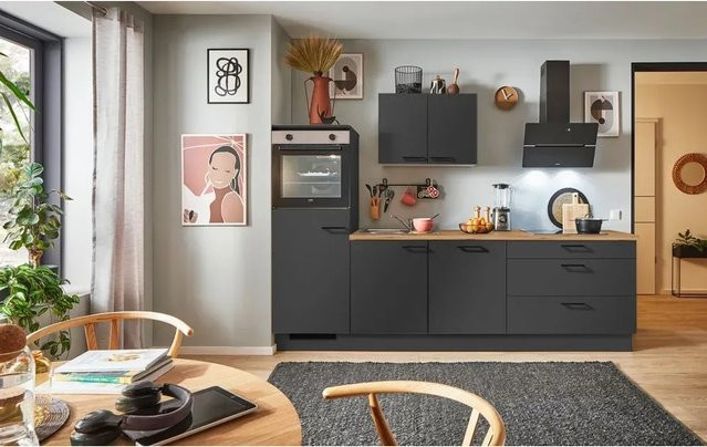 Küchenzeile PINO in Grafit mit Geräteschrank, Breite: 250 cm, Höhe: 174 cm, Tiefe: 60 cm - Bild 1
