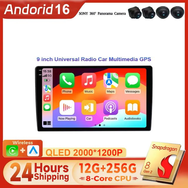 TIEYEZ Android 15 Auto-Radio Multimedia-Video Stereo-System mit Carplay und GPS, 9 Zoll, Schwarz - Bild 1
