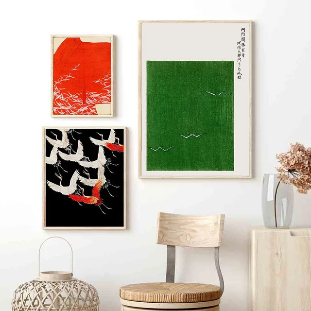 JKPICTURE Retro Wandkunst Japanischer fliegender Kranich als HD-Leinwanddruck - Bild 1