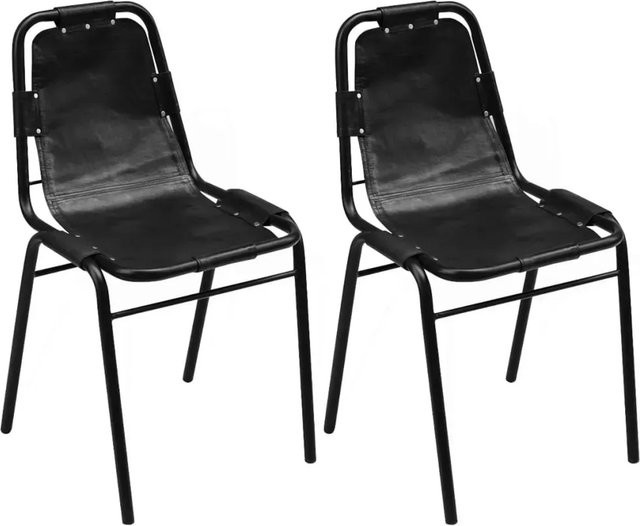 vidaXL Esszimmerstühle 2er Set aus Echtleder und Stahl in Schwarz im industriellen Design - Bild 1
