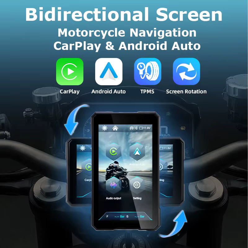 Develuck Tragbarer 5-Zoll Motorrad CarPlay GPS-Navigator mit Android Auto, IPX7 Wasserdichtes Display, Schwarz - Bild 2