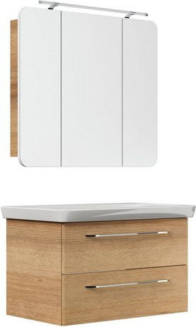 Fackelmann Waschplatz-Set MILANO in Asteiche Braun, Wandmontage mit LED-Beleuchtung und Soft-Close-Türen, Breite: 90 cm, Höhe: 55,2 cm, Tiefe: 54 cm - Bild 1