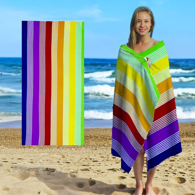 Flauschiges Strandtuch mit Regenbogenstreifen von JMG Household Supplies, mehrfarbig, B/B: 70 x 140 cm - Bild 1