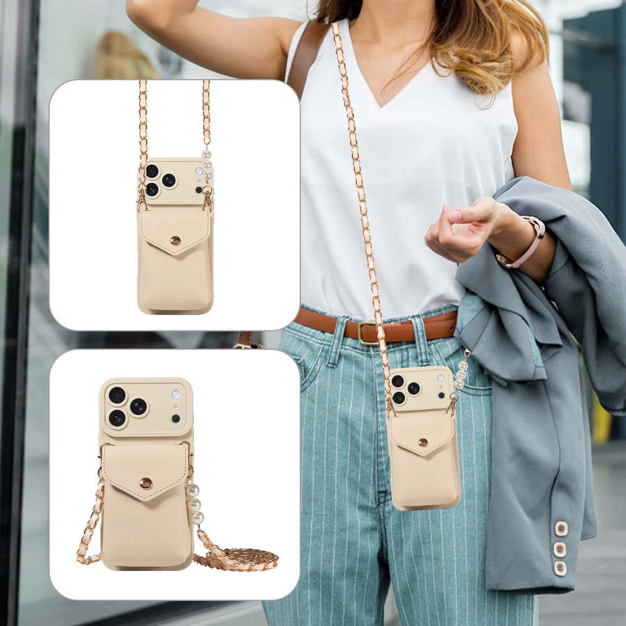 Stoßfeste Leder-Brieftaschenhülle für iPhone Modelle in Blau und Beige - Bild 4