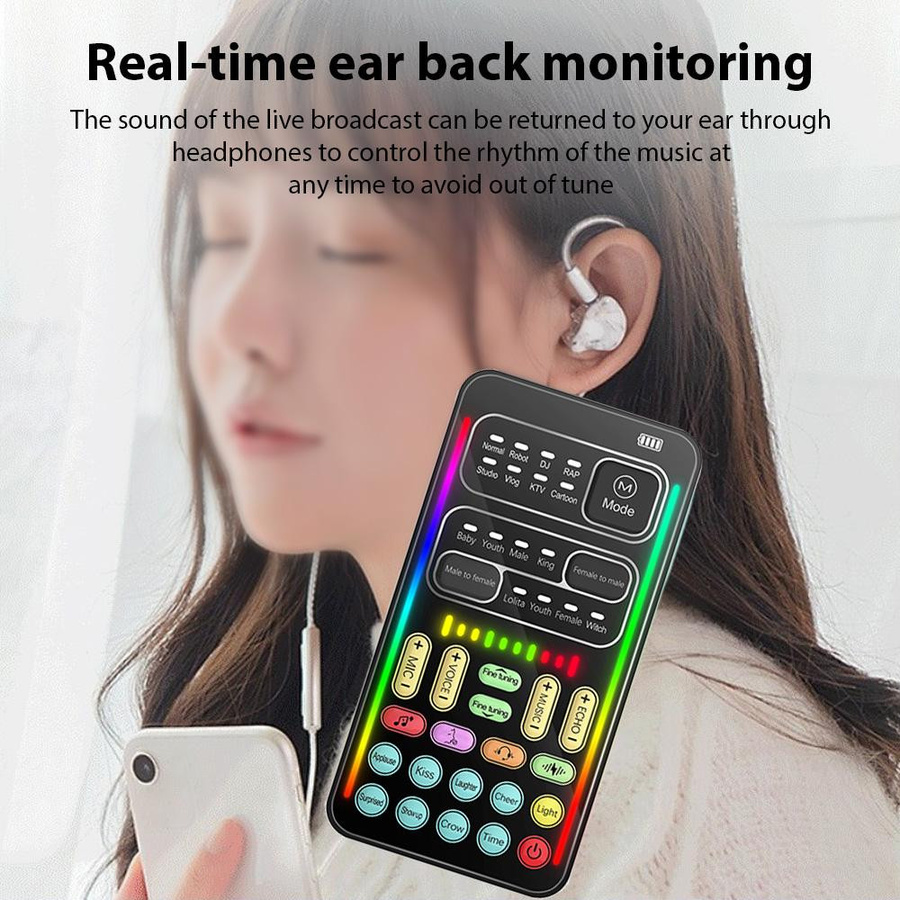Honor Electronics Tragbares Voice Changer Gerät mit 8 Soundeffekten und buntem Licht in Schwarz - Bild 3