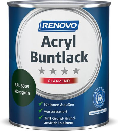 RENOVO Acryl-Buntlack für Holz, Moosgrün RAL 6005, glänzend, 0,75 l - Bild 1