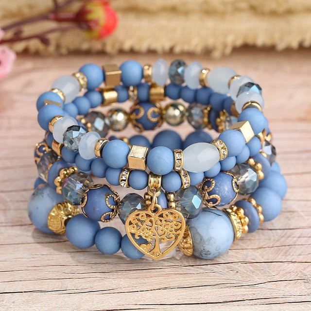 WKOUD Schmuck-Set, Acryl Perlen Kette und Armband, Baum des Lebens Charme, Damen, Bunt - Bild 1