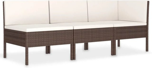 vidaXL 3-tlg Garten-Lounge-Set Modell 5 aus Poly Rattan in Braun mit Auflagen und L-Form - Bild 1