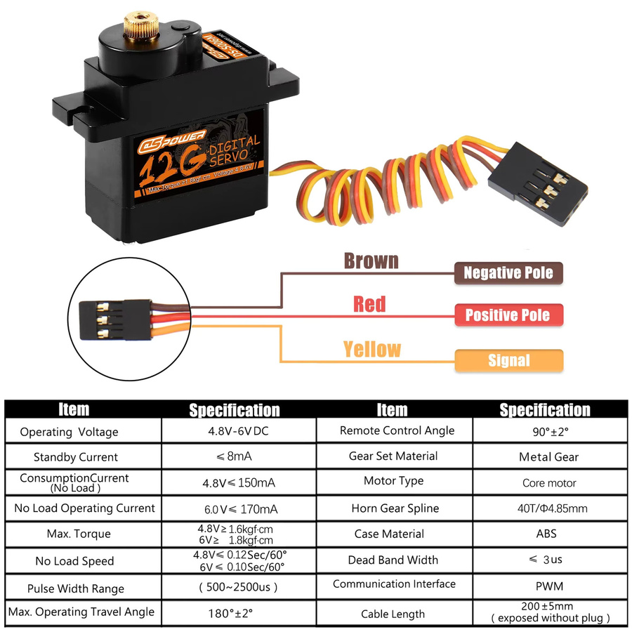 DSpower 12G Metal Gear Wasserdichtes digitales Servo, Metall, Schwarz - Bild 3