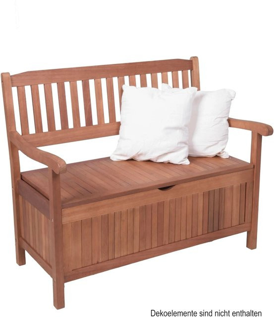 DELUKE Gartenbank RENNES 2-Sitzer aus Eukalyptus Natur mit Staufach, wetterfest, Farbe: Braun, Breite: 107 cm - Bild 1