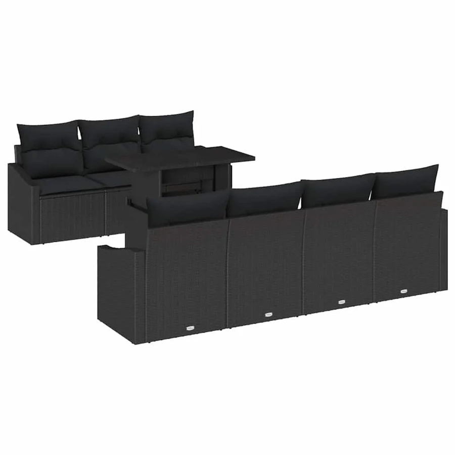vidaXL Gartensofa-Set 8-teilig aus Poly-Rattan in Schwarz mit Kissen und Tisch - Bild 2