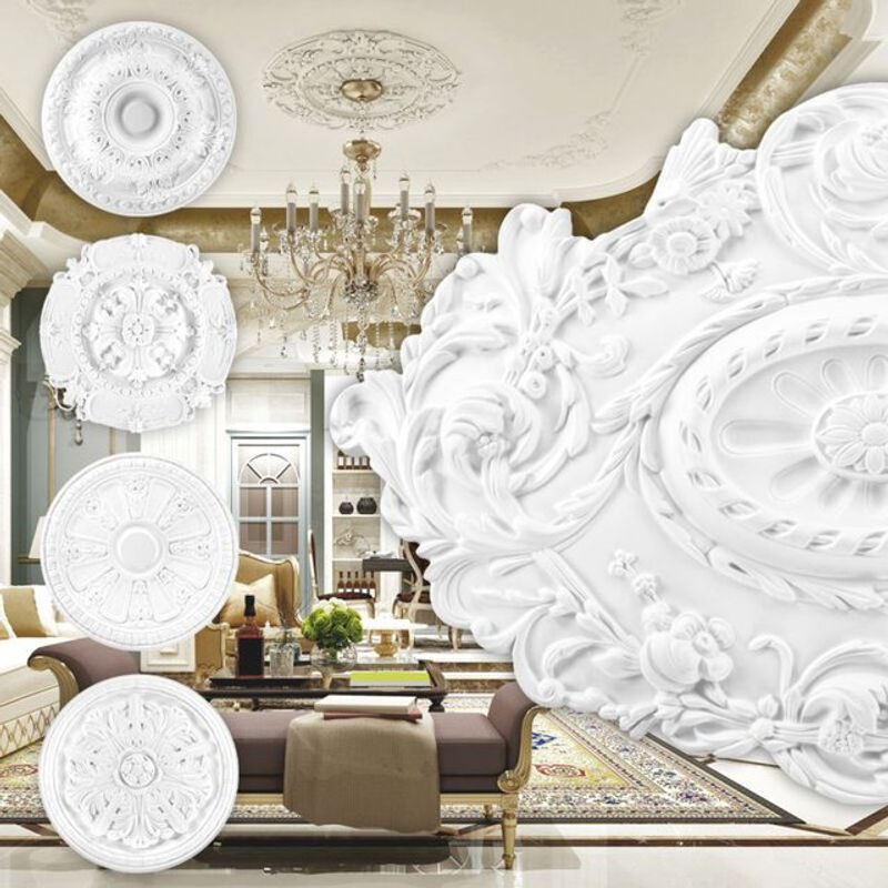 Grand Decor Stuckrosette aus PU in Weiß, runde Deckenrosette für die Wanddekoration, Durchmesser: 75 cm - Bild 1