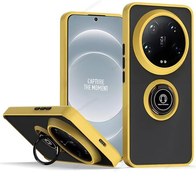 Xiaomi Handyhülle mit magnetischer Auto-Halterung und Ring für Xiaomi 14 Ultra 14T Pro 13 12 11 Serie in Gelb - Bild 1