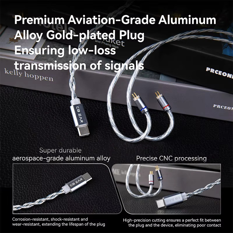 KBEAR P36 2-adriges HiFi-Kopfhörerkabel aus versilbertem OFC mit 0,78 2PIN und USB-C Anschluss in Silber/Weiß für In-Ear Monitore wie KZ ZS12 Pro und ZS12 Pro2 - Bild 3