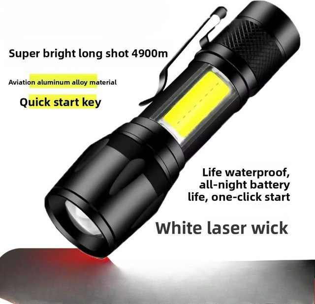 Wiederaufladbare Mini-Taschenlampe aus Aluminiumlegierung in Schwarz mit COB-LED und kühlem Weißlicht - Bild 1