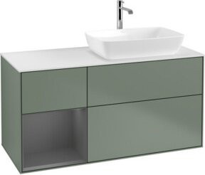 V&B Waschtischunterschrank Finion mit Wandbeleuchtung, Breite: 120 cm, Tiefe: 50,1 cm, Höhe: 50,1 cm, lackiert in Olivmatt - Bild 1
