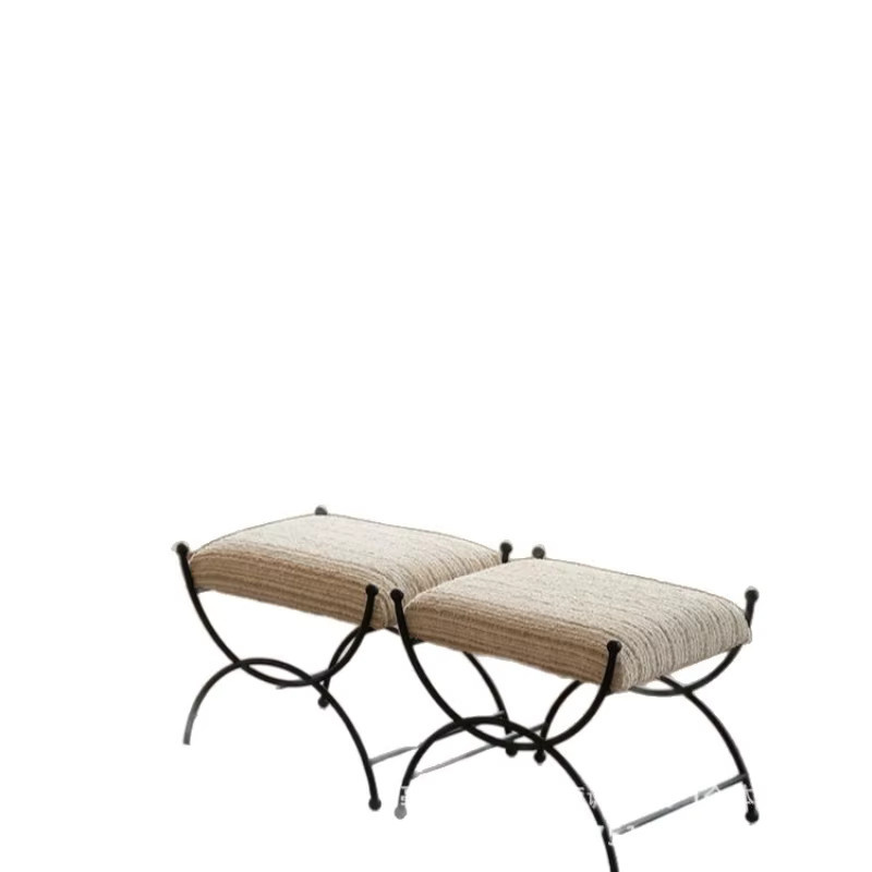 OAKCIA Antiker Hocker im französischen Retro-Stil aus Metall mit weichem Stoffpolster in Antik-Optik - Bild 5