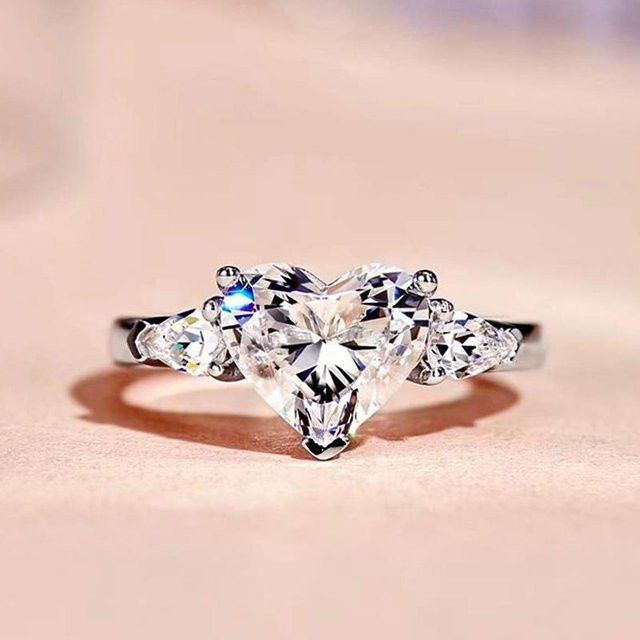 Huitan Heller Ring, Herz, Zirkonia, Messing, Weiß, Damen - Bild 1