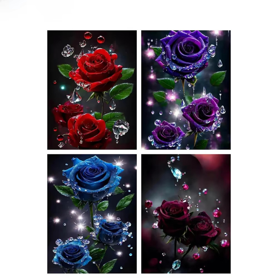 AZQSD Diamant-Gemälde Rose in Pink, Floral Motiv mit runden Strasssteinen, B/H: 30 x 40 cm - Bild 3