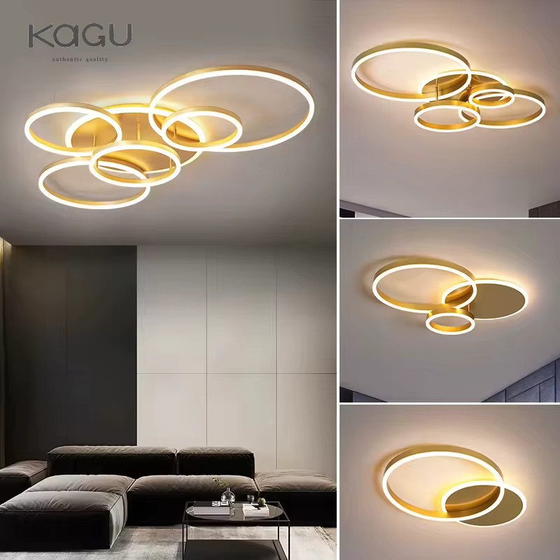 KAGU Moderner LED-Ring-Kronleuchter in Gold/Messing, dimmbare Pendelleuchte für Wohnzimmer, Arbeitszimmer und Foyer, warmweißes Licht - Bild 3