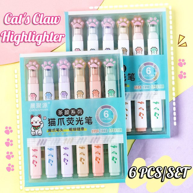 6-teiliges Kawaii Textmarker Set in Pastellfarben, bunte koreanische Marker mit Keilspitze für Schule und Büro, Mehrfarbig - Bild 1