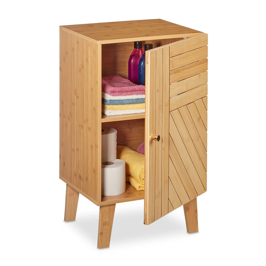 Relaxdays Badschrank aus Bambus in Natur mit 2 Fächern, beidseitig montierbar, B/T/H: 70 x 40 x 37 cm - Bild 2
