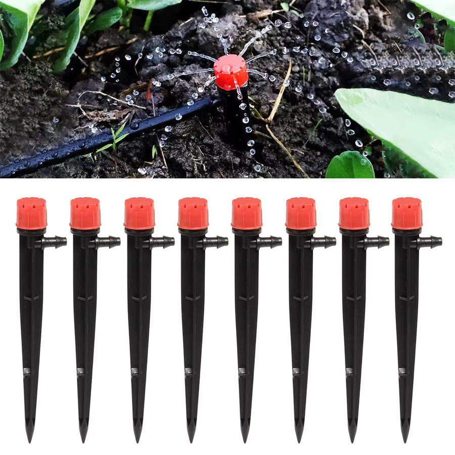 10 Stück einstellbare Garten Spike Sprinkler für Mikro-Bewässerungssysteme, schwarze Tropfbewässerung mit Flow-Control für 4/7mm und 1/4 Zoll Schläuche - Bild 2