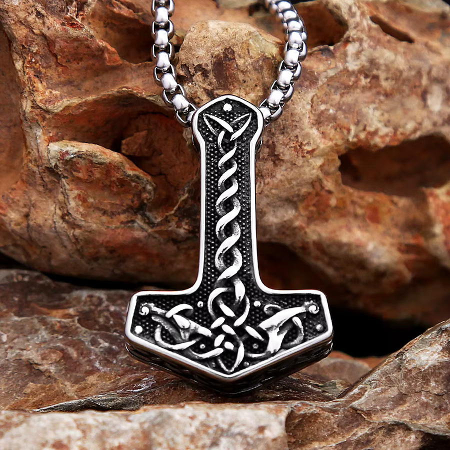 Thor Hammer Anhänger, Edelstahl, Silber, Vintage, Herren - Bild 2
