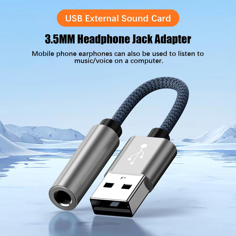 TekaGene USB-A auf 3,5mm Klinke Audio-Adapter mit externer Stereo-Soundkarte für Kopfhörer und Mikrofon in Grau und Silber - Bild 1