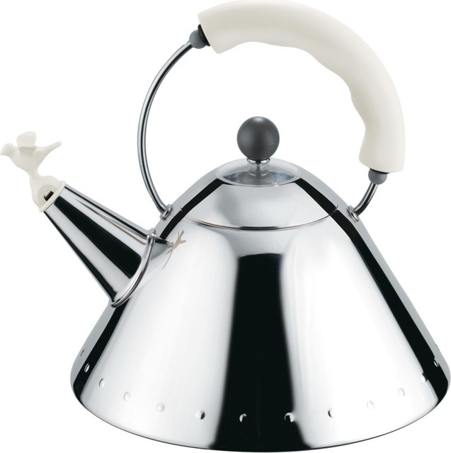 ALESSI 9093 W Edelstahl-Wasserkocher für Induktion in Silber mit 2 Liter Füllmenge und singender Vogelpfeife - Bild 1