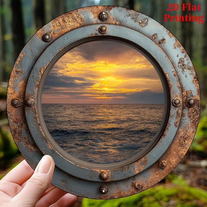CIFBUY Aluminium-Wanddekoration im Bohemian-Stil mit Meeresblick, runde Metall-Kunst für Zuhause, Garten und Küche, mehrfarbig, Durchmesser: 20,32 cm - Bild 1