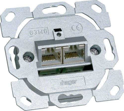 Hager Datendose Cat.6a 2-fach Ethernet LAN in Silber G3140 - Bild 1