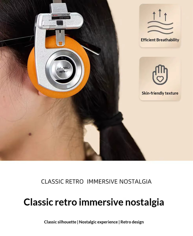WhatPlus RETRO R3 Bluetooth On-Ear Kopfhörer mit 40mm dynamischem Treiber in Silver und Orange - Bild 2