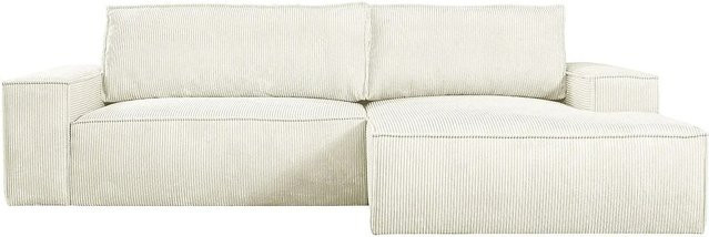 Vente-unique Schlafsofa Amelia in L-Form mit Schlaffunktion und Cord-Bezug in Weiß - Bild 1