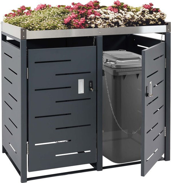 MCW 2er-Mülltonnenverkleidung H40b Mülltonnenbox und Pflanzkasten aus Edelstahl-Metall-Kombi in Anthrazit B/T/H: 110 x 62 x 115 cm - Bild 1