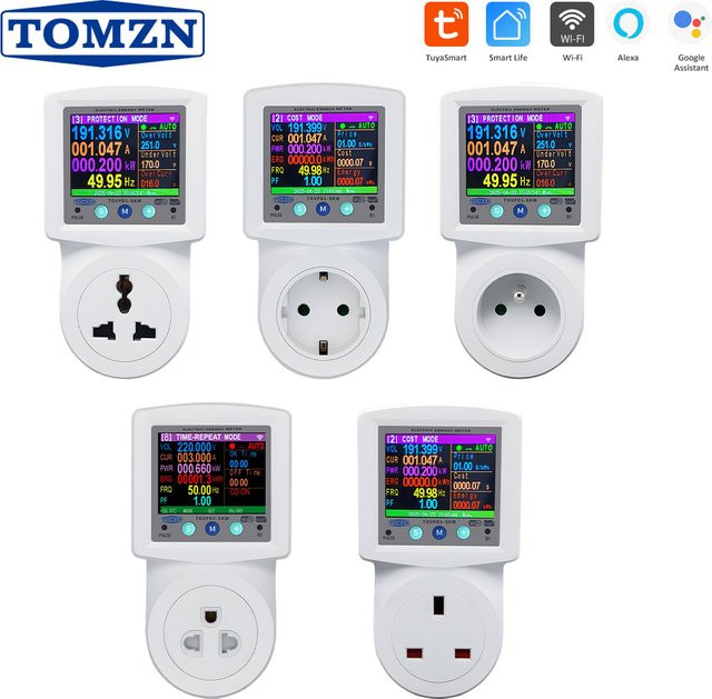 TOMZN Smart Socket WiFi mit Display und Bluetooth, Universal EU UK Frankreich Thailand, 16A mit OVP OCP UVP und Timer, Weiß - Bild 1