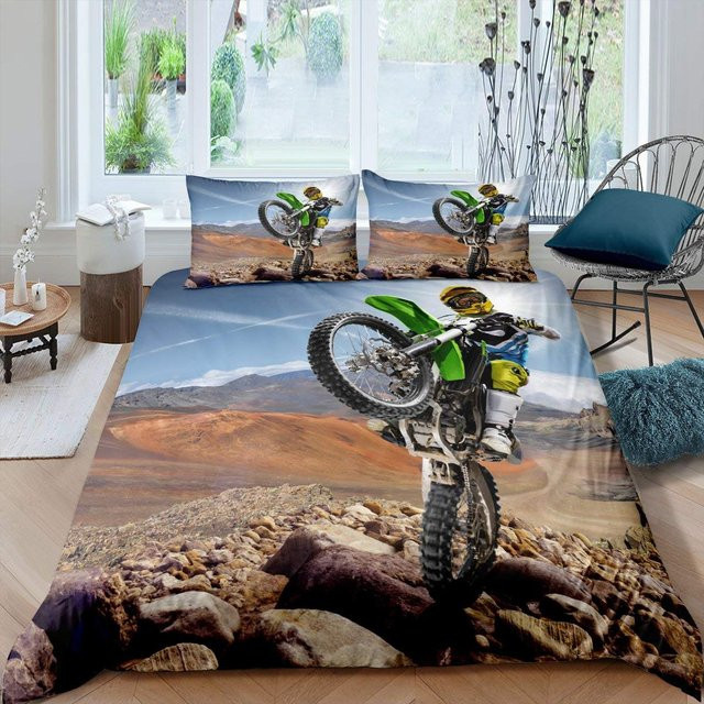 Motorrad Bettwäsche Set Your Warm Home mit Motocross Grafik, 2-teilig, Multicolor, Polyester, B/H: 135 x 200 cm, B/H: 50 x 70 cm - Bild 1