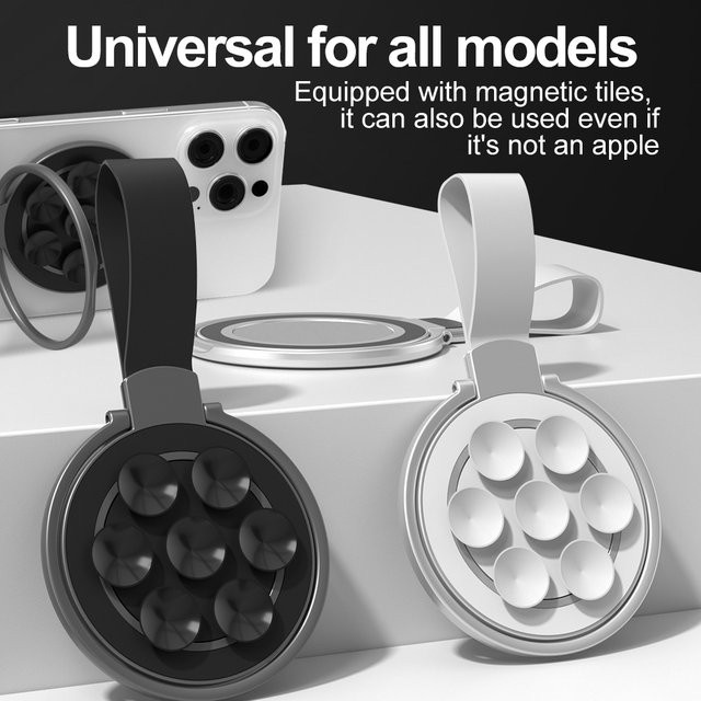 WSSHE Magnetische Ring-Schnalle Silikon Telefonhalterung mit Saugnapf für iPhone und MagSafe in Silber - Bild 1