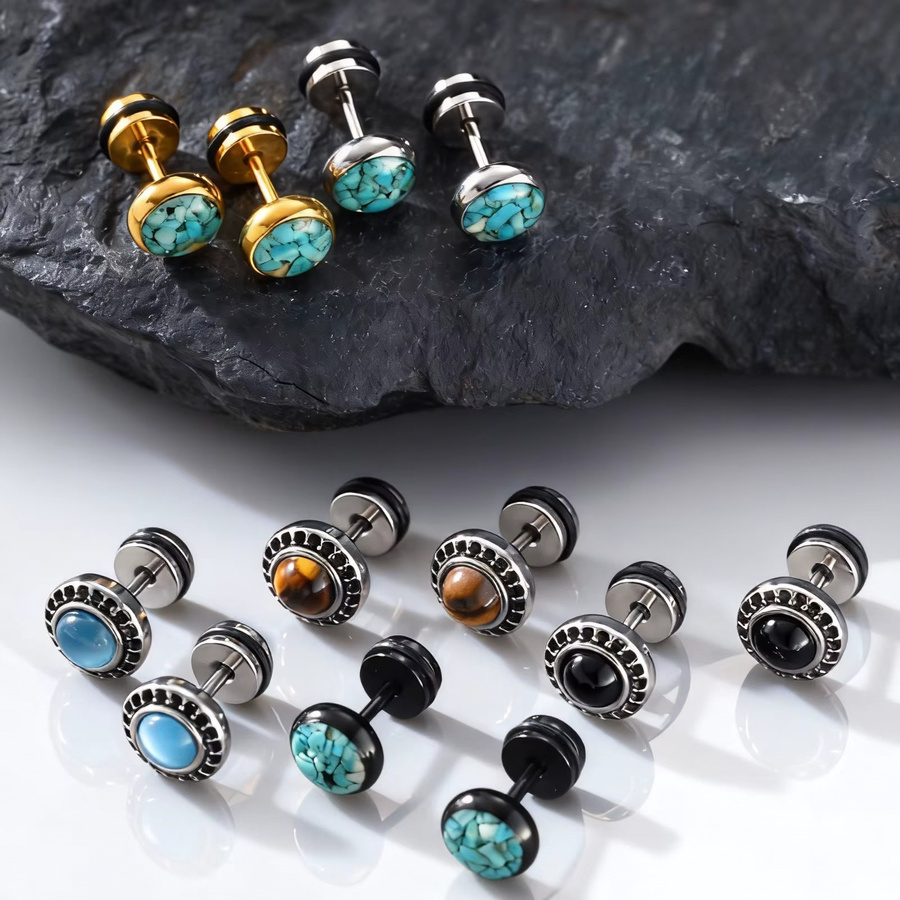 Ohrstecker mprainbow, Edelstahl, Naturstein, Zirkonia, Herren, Silber - Bild 3