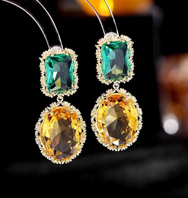 YIRAN Ohrringe, Kupfer, Gold, Zirkonia, Kristall, Damen - Bild 1