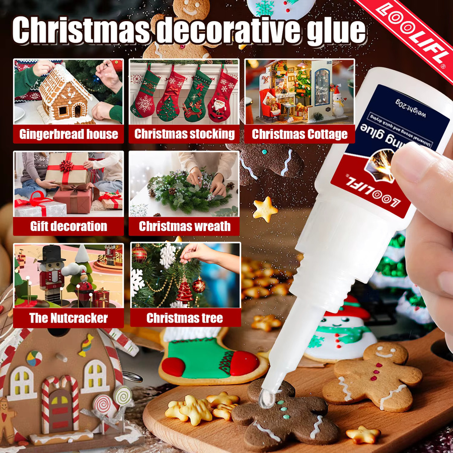 LOOLIFL Weihnachtskleber für Schneeflocken und Lebkuchenhausdekoration, Weiß, 20 g - Bild 2